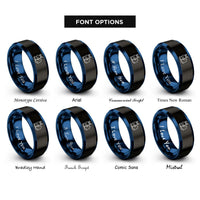 font options for inside engraving on black & blue bunny chick rings