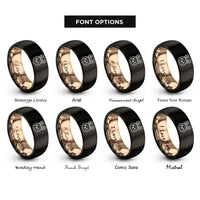 font options for inside engraving on black & rose gold bunny face wink rings