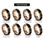 font options for inside engraving on black & rose gold bunny face wink rings