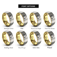 font options for inside engraving on gold & gray bunny meadow rings