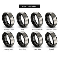 font options for inside engraving on black & grey buoy wave rings
