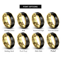 font options for inside engraving on black & gold burger clamshell rings