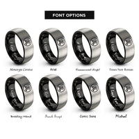 font options for inside engraving on black & grey bushido kanji circle rings