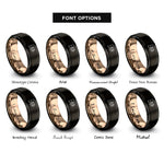 font options for inside engraving on black & rose gold butterfly daisy rings