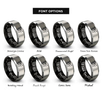 font options for inside engraving on black & gray butterfly heart rings