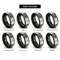 font options for inside engraving on black & grey butterfly heart rings