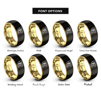 font options for inside engraving on black & gold butterfly heart path rings