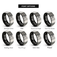 font options for inside engraving on black & grey butterfly heart path rings