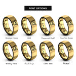 font options for inside engraving on black & gold butterfly pair heart rings