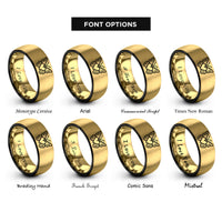 font options for inside engraving on black & gold butterfly pair heart rings