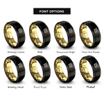 font options for inside engraving on black & gold butterfly pair heart rings
