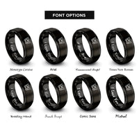 font options for inside engraving on black butterfly pair heart rings