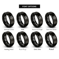 font options for inside engraving on black butterfly pair heart rings