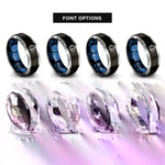 font options for inside engraving on black & blue & gray butterflyfish rings