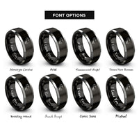 font options for inside engraving on black & silver buzzbait rings