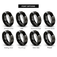 font options for inside engraving on black & silver cabasa rings