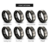 font options for inside engraving on black & grey cabin pines rings