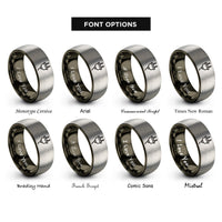 font options for inside engraving on gunmetal & silver cable plug end rings