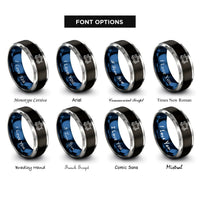 font options for inside engraving on black & blue & grey caboose rings