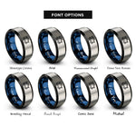 font options for inside engraving on black & blue & gray caboose rings
