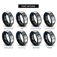 font options for inside engraving on black & blue & grey caboose rings