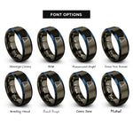 font options for inside engraving on gunmetal & blue cadillac trapeze table rings