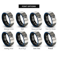 font options for inside engraving on black & blue & silver caduceus rings