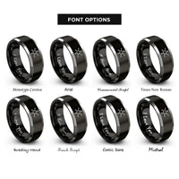 font options for inside engraving on black & grey caffeine molecule rings