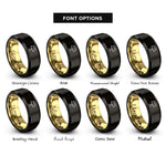 font options for inside engraving on black & gold cake on stand rings