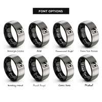 font options for inside engraving on black & silver calico cat icon rings