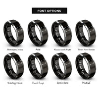 font options for inside engraving on black & silver camera focus brackets rings