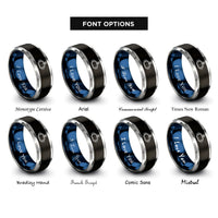font options for inside engraving on black & blue & silver camera mount rings
