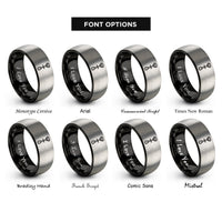 font options for inside engraving on black & grey camming device rings