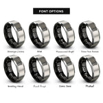 font options for inside engraving on black & gray camming device rings