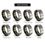 font options for inside engraving on gunmetal & gray camming device rings