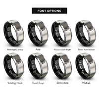 font options for inside engraving on black & silver campfire rings