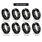 font options for inside engraving on black & grey campfire paw circle rings