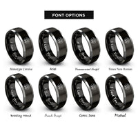 font options for inside engraving on black & grey campfire paw circle rings