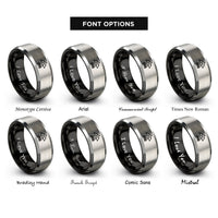 font options for inside engraving on black & grey campfire peaks rings