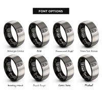 font options for inside engraving on black & silver camping lantern flame rings