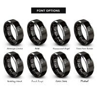 font options for inside engraving on black & gray campsite rings