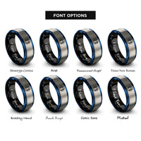 font options for inside engraving on black & blue & grey cancer rings