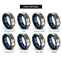 font options for inside engraving on black & blue & grey cancer rings