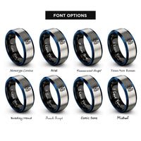 font options for inside engraving on black & blue & silver cancer rings