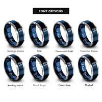 font options for inside engraving on blue & silver cancer rings