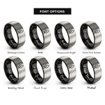 font options for inside engraving on black & silver candle flame rings