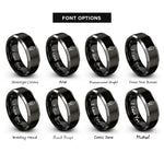 font options for inside engraving on black & grey candle flame rings