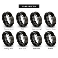 font options for inside engraving on black & grey candle flame rings