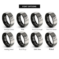font options for inside engraving on black & silver candle trio rings
