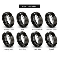 font options for inside engraving on black & silver candle trio rings